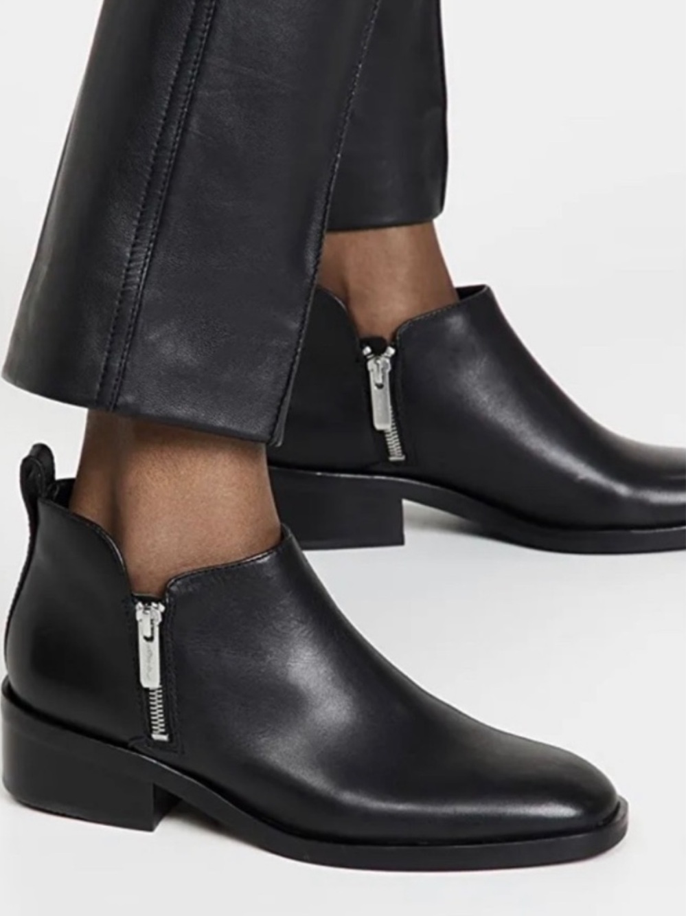 3.1 Phillip Lim Black Leather Ankle Booties with Silver Zipper EU40.5 US10.5